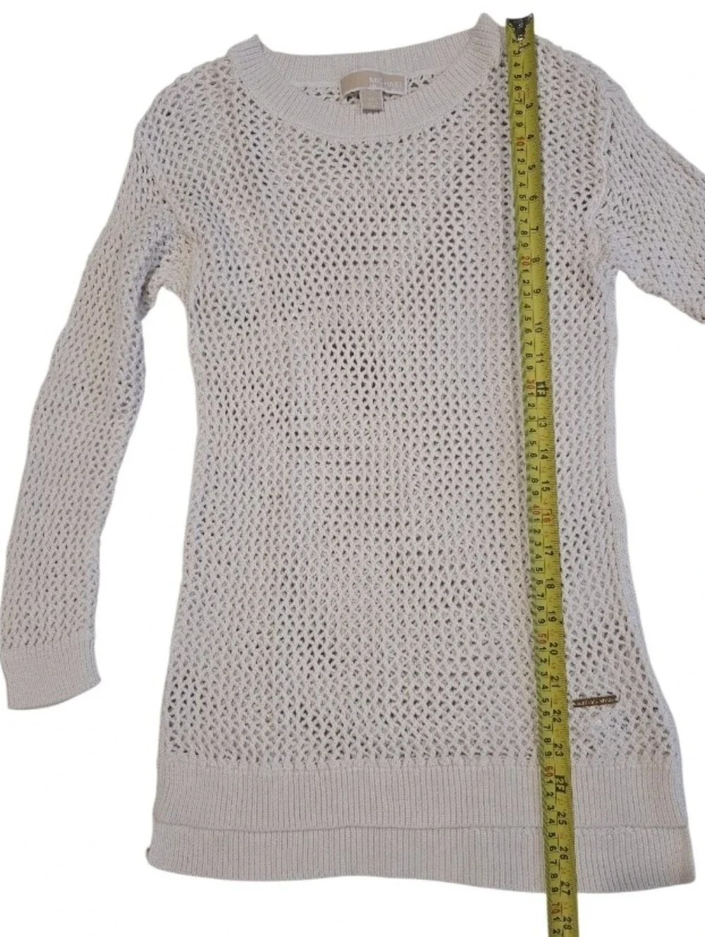 Michael Michael Kors White Open-Knit Crewneck Sweater Size XS